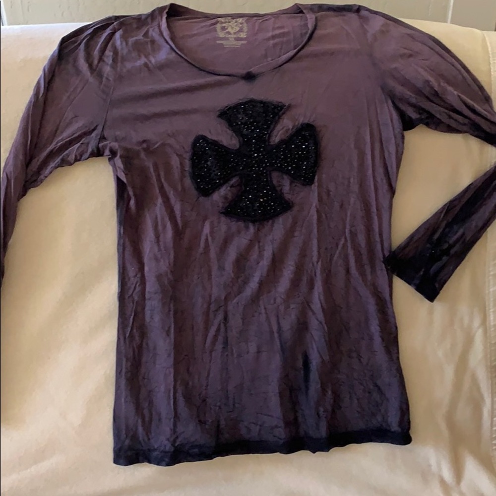 Purple long sleeve tee with black sparkly detail.